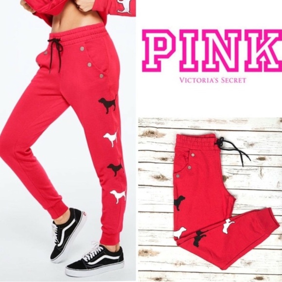 PINK Victoria's Secret Pants - NWOT rare HTF PINK Victoria’s Secret red dog print joggers sweatpants size xs